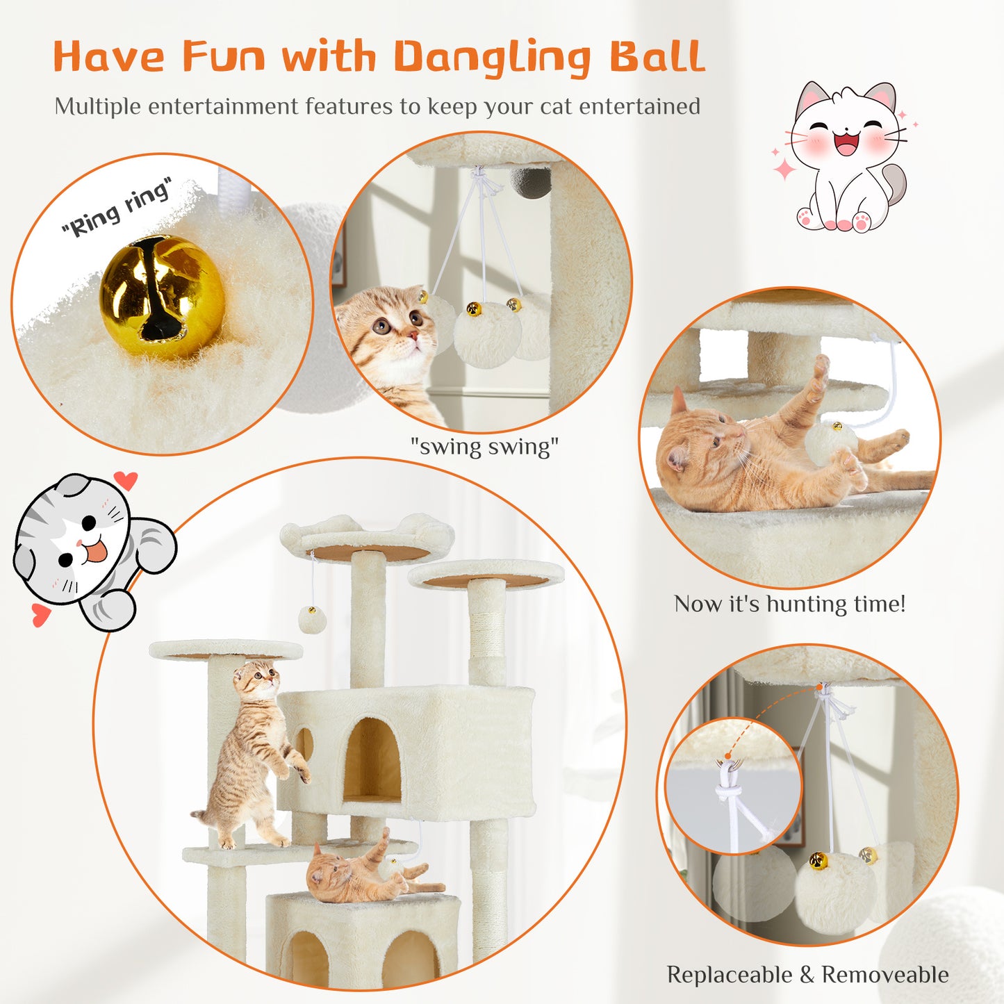 Premium 54-Inch Cat Tree with Adorable Cat-Ear Design