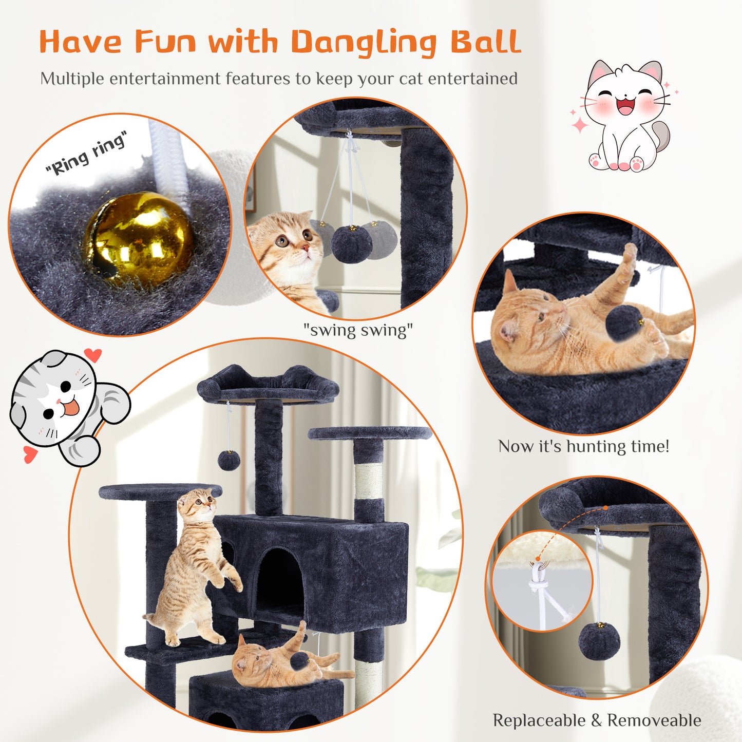 Premium 54-Inch Cat Tree with Adorable Cat-Ear Design