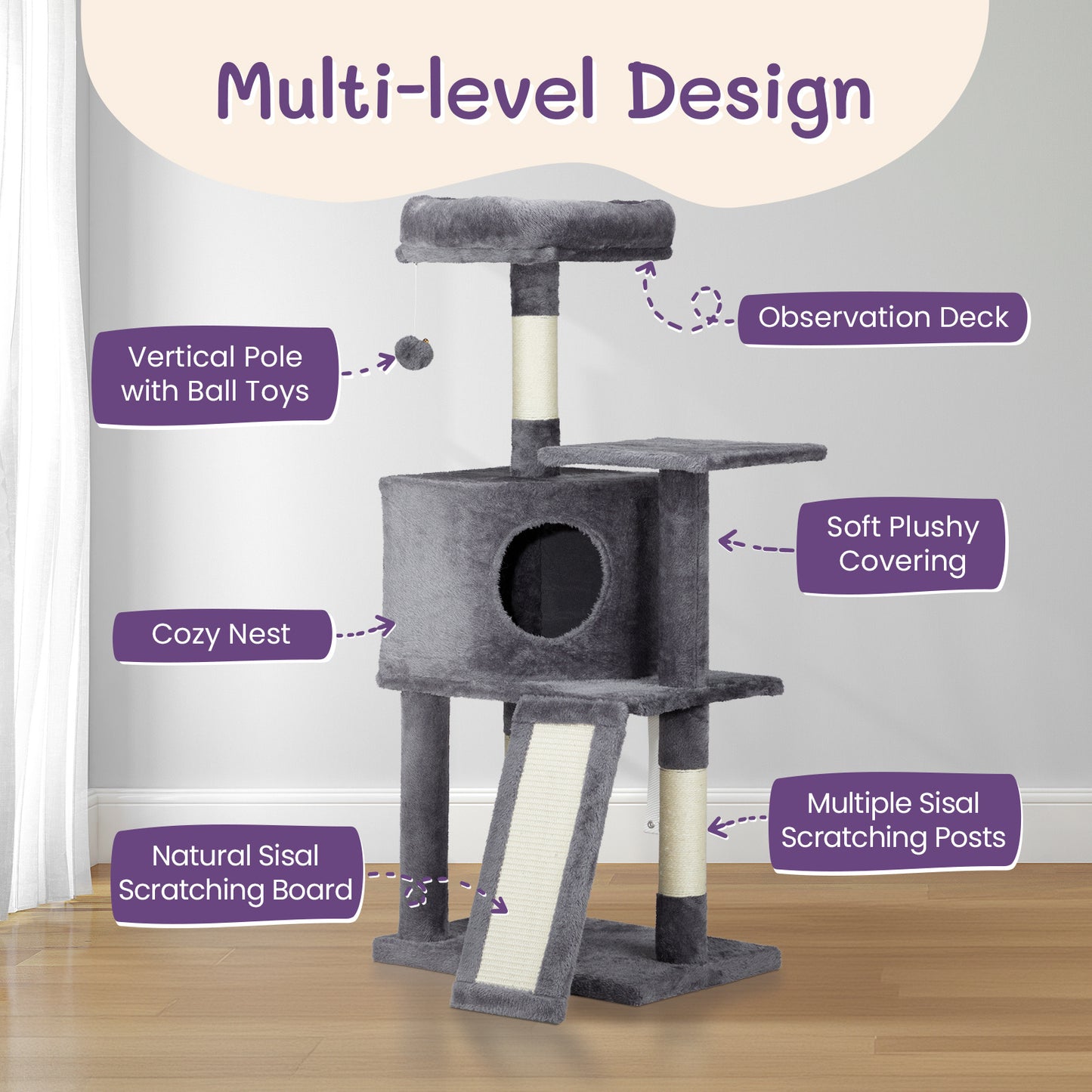 Premium 47-Inch Multi-Level Cat Tower